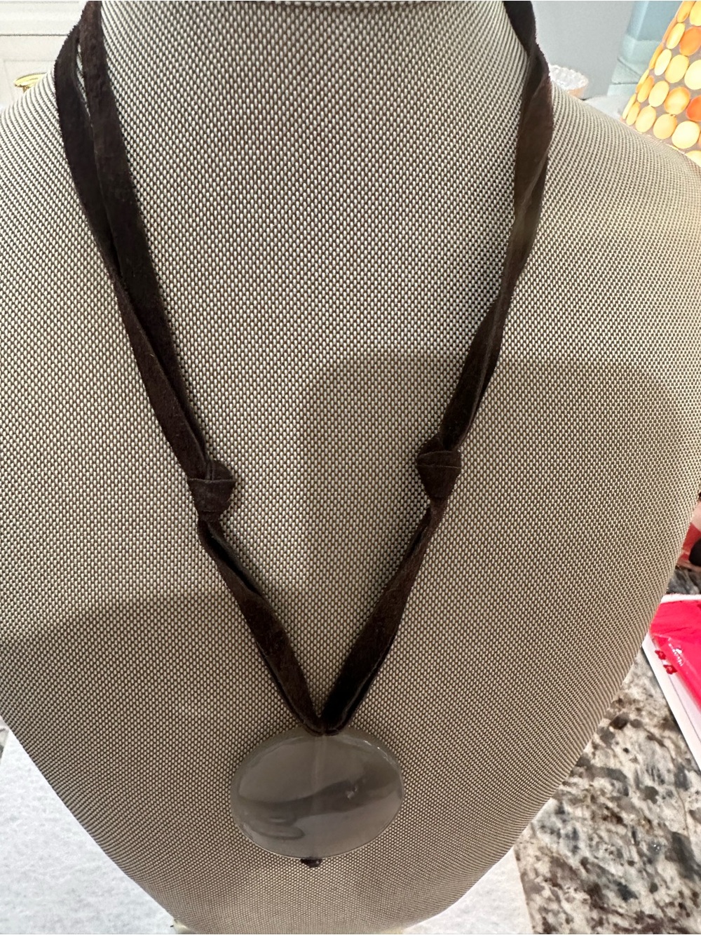 Agate Pendant Necklace with Suede Cord